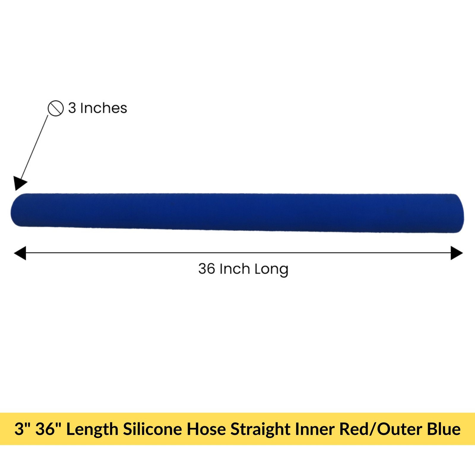 3" 36" Length Silicon Hose Straight Inner Red/Outer Blue